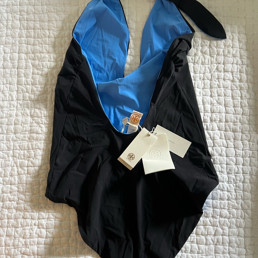 Tory Burch Sky Blue Halter One-Piece Swimsuit - Picture 3 of 5